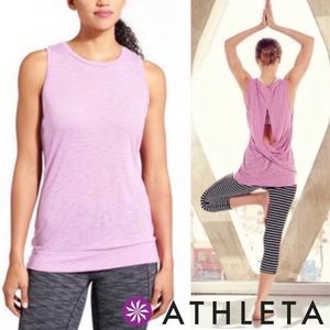 Athleta Women’s Siro Twist Tank Size Medium Open Back Seamless Top Purple Pink‎